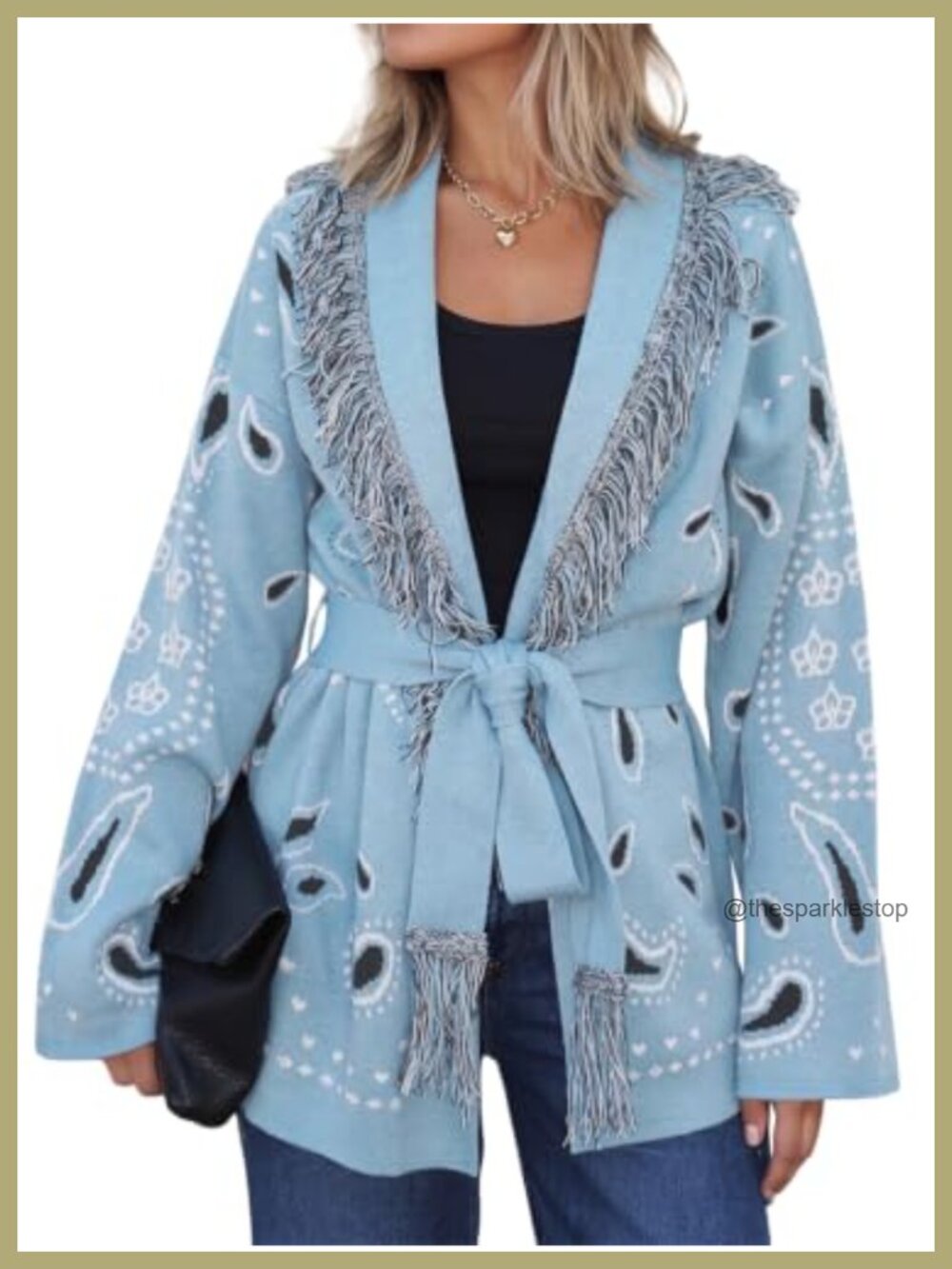 Fringe Open Front Cardigan Loose Fit Long Sleeve Tie Waist Knit Sweater